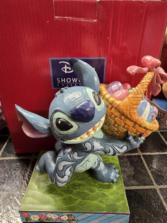 Disney Traditions Stitch Bizarre Bunny Running Easter Basket Figurine 6008075