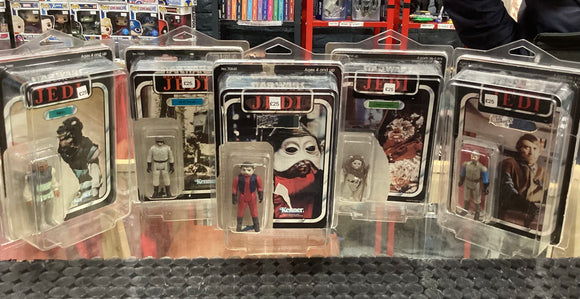 Vintage Star Wars figures with original cards in presentation box