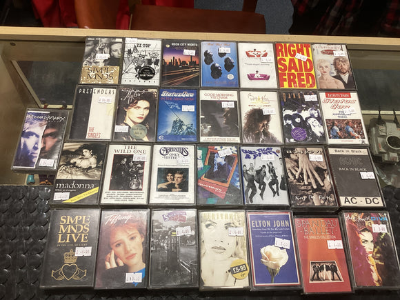 Music cassettes £5 each or less various titles